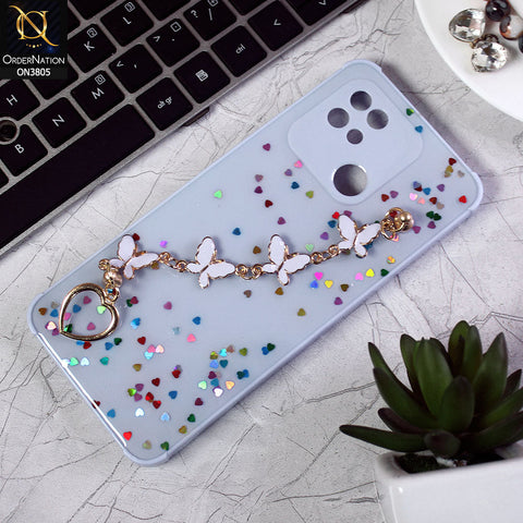 Xiaomi Redmi 10C Cover - Purple - Shiny Glitter Candy Color Soft Border Camera Protection Case With Butterfly Chain Holder (Glitter Does not move)