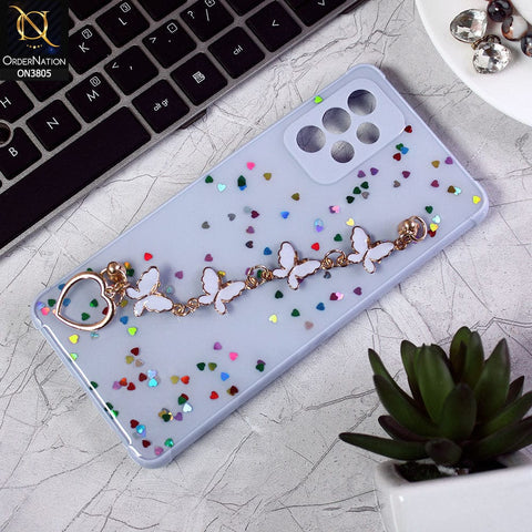 Samsung Galaxy A72 Cover - Purple - Shiny Glitter Candy Color Soft Border Camera Protection Case With Butterfly Chain Holder (Glitter Does not move)
