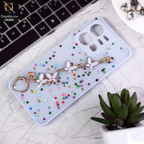 Vivo Y22 Cover - Purple - Shiny Glitter Candy Color Soft Border Camera Protection Case With Butterfly Chain Holder (Glitter Does not move)