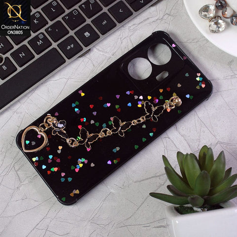 Vivo Y55 4G Cover - Black - Shiny Glitter Candy Color Soft Border Camera Protection Case With Butterfly Chain Holder (Glitter Does not move)
