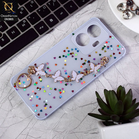 Vivo Y55 4G Cover - Purple - Shiny Glitter Candy Color Soft Border Camera Protection Case With Butterfly Chain Holder (Glitter Does not move)