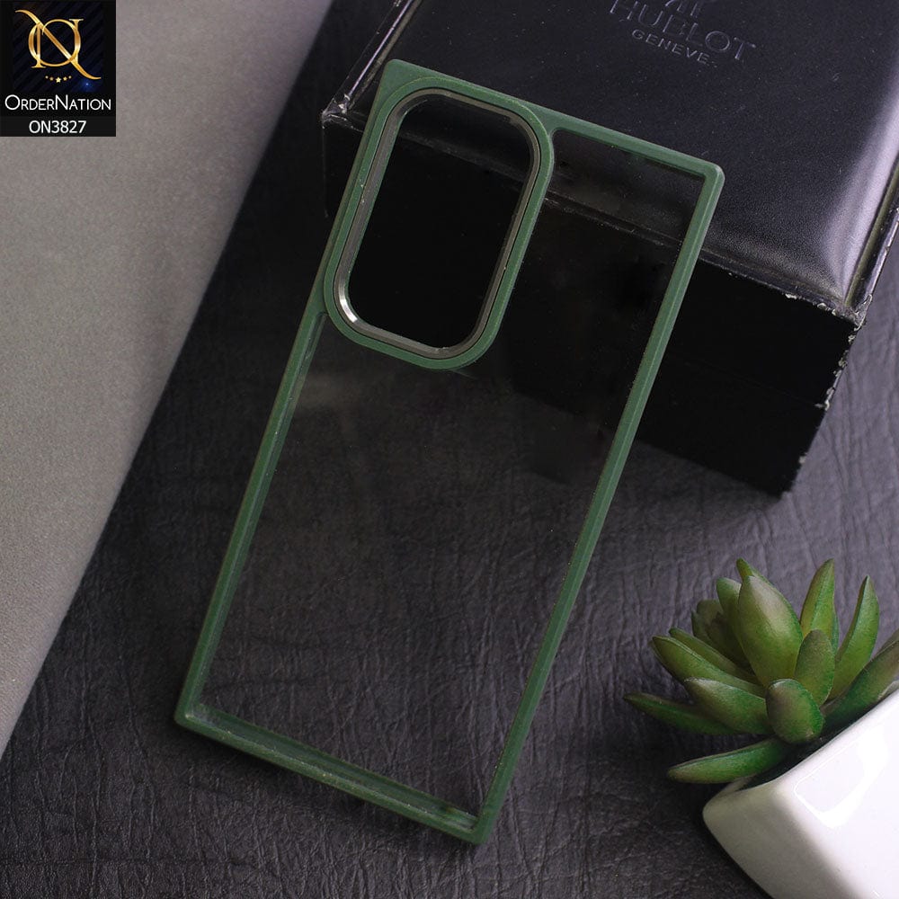 Samsung Galaxy S23 Ultra 5G Cover - Green - All New Electroplating Camera Ring Square Shape Colored Soft Silicon Borders Protective Clear Back Case