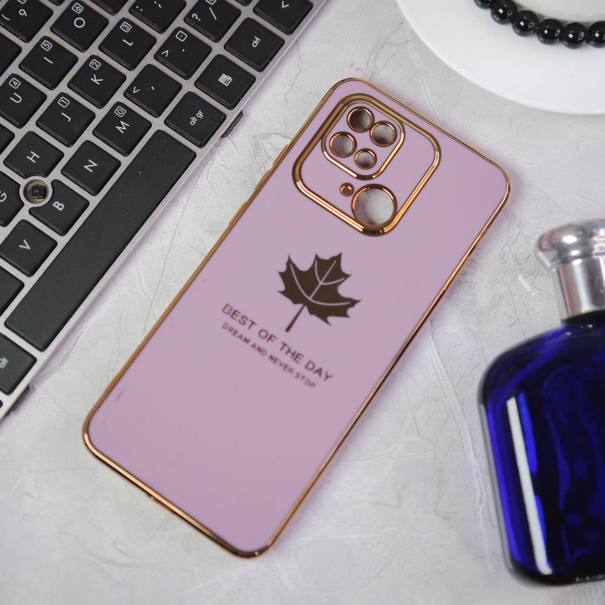 Xiaomi Redmi 10C Cover - Design 2 -  New Electroplating Borders Maple Leaf Camera Protection Soft Silicone Case