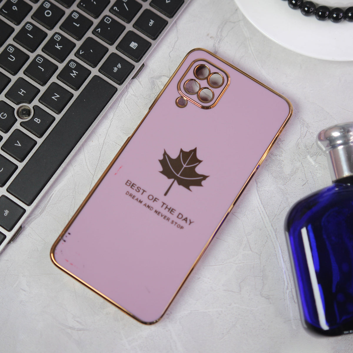 Samsung Galaxy A12  Cover - Design 2 -  New Electroplating Borders Maple Leaf Camera Protection Soft Silicone Case