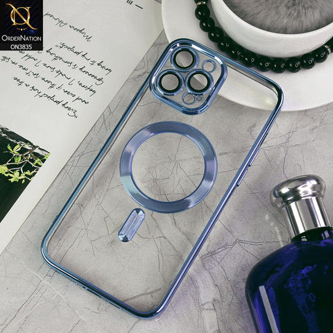 iPhone 12 Pro Max Cover - Sierra Blue - All New Stylish Chrome MagSafe Camera Lense Protection Soft Silicone Case ( MagSafe Notification Not Enabled )