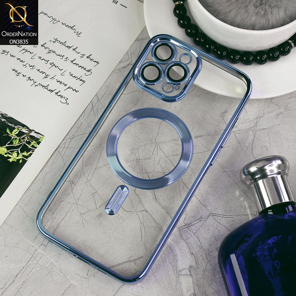 iPhone 13 Pro Max Cover - Sierra Blue - All New Stylish Chrome MagSafe Camera Lense Protection Soft Silicone Case ( MagSafe Notification Not Enabled )