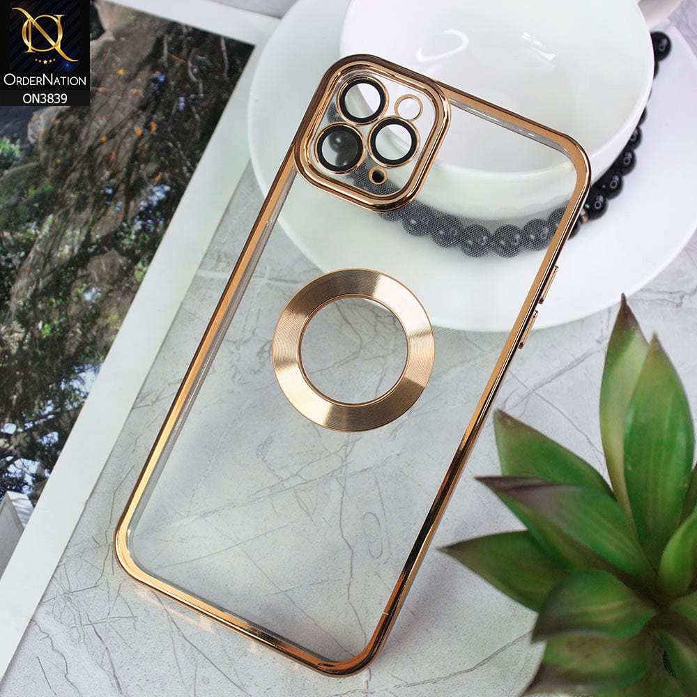 iPhone 11 Pro Max Cover - Golden - New Soft Color Borders Logo Hole With Camera Lense Protection Clear Back Case