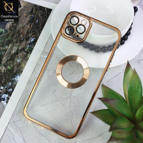 iPhone 11 Pro Max Cover - Golden - New Soft Color Borders Logo Hole With Camera Lense Protection Clear Back Case