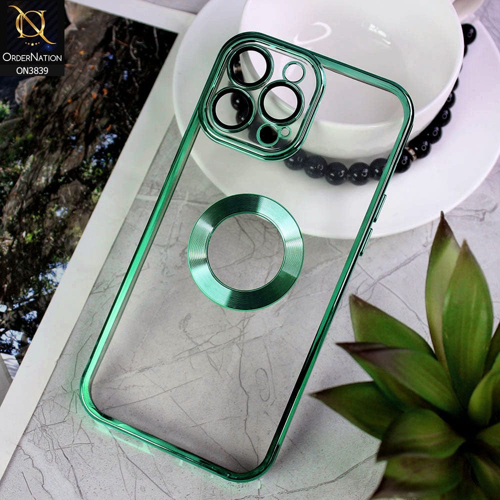 iPhone 11 Pro Max Cover - Green - New Soft Color Borders Logo Hole With Camera Lense Protection Clear Back Case