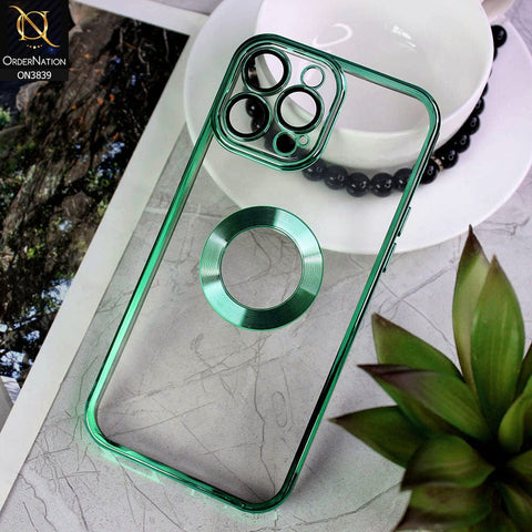 iPhone 11 Pro Max Cover - Green - New Soft Color Borders Logo Hole With Camera Lense Protection Clear Back Case