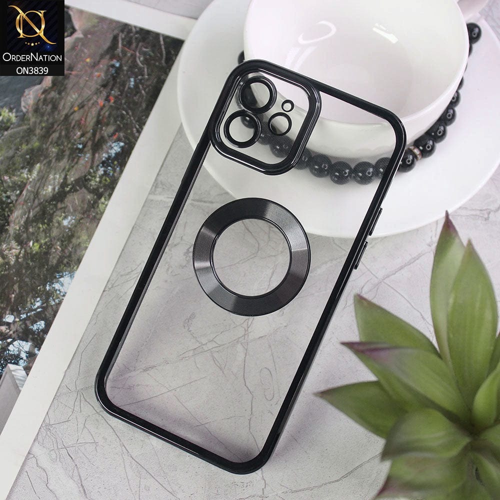 iPhone 12 Cover - Black - New Soft Color Borders Logo Hole With Camera Lense Protection Clear Back Case