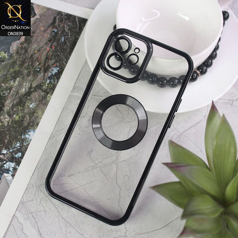 iPhone 12 Cover - Black - New Soft Color Borders Logo Hole With Camera Lense Protection Clear Back Case