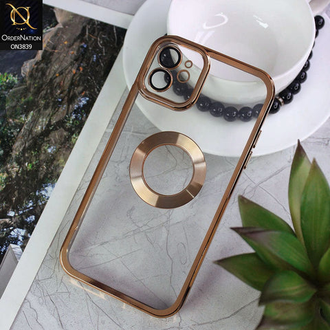 iPhone 12 Cover - Golden - New Soft Color Borders Logo Hole With Camera Lense Protection Clear Back Case