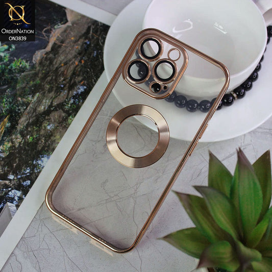 iPhone 13 Pro Cover - Golden - New Soft Color Borders Logo Hole With Camera Lense Protection Clear Back Case