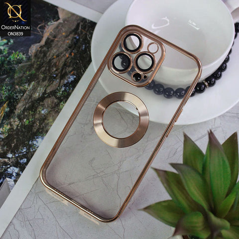 iPhone 13 Pro Cover - Golden - New Soft Color Borders Logo Hole With Camera Lense Protection Clear Back Case