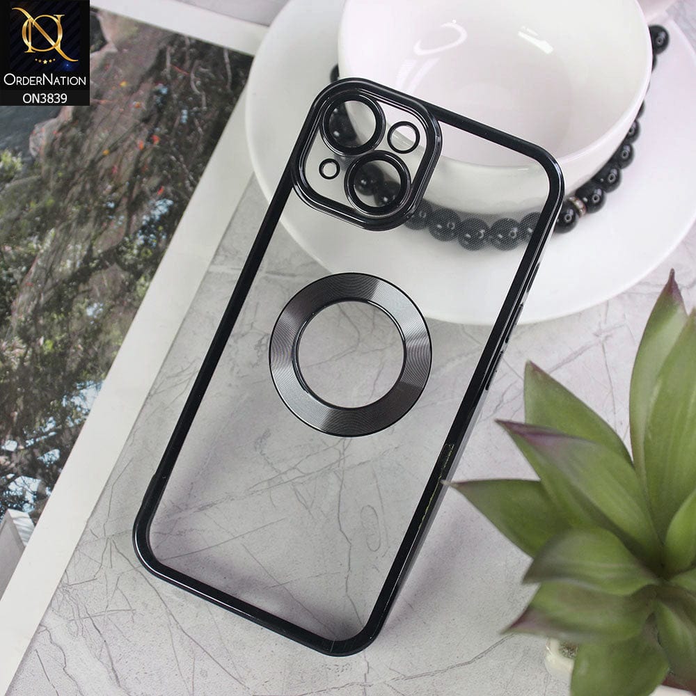 iPhone 14 Cover - Black - New Soft Color Borders Logo Hole With Camera Lense Protection Clear Back Case
