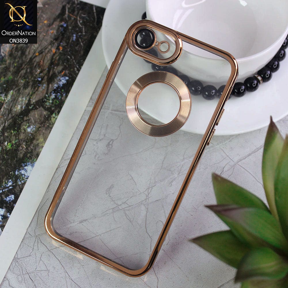 iPhone SE 2020 Cover - Golden - New Soft Color Borders Logo Hole With Camera Lense Protection Clear Back Case
