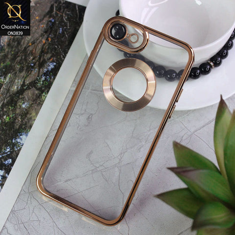 iPhone 8 / 7 Cover - Golden - New Soft Color Borders Logo Hole With Camera Lense Protection Clear Back Case