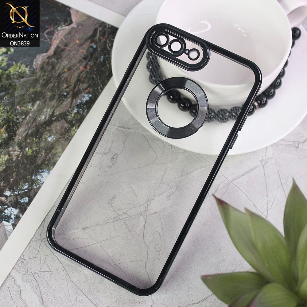 iPhone 8 Plus / 7 Plus Cover - Black - New Soft Color Borders Logo Hole With Camera Lense Protection Clear Back Case