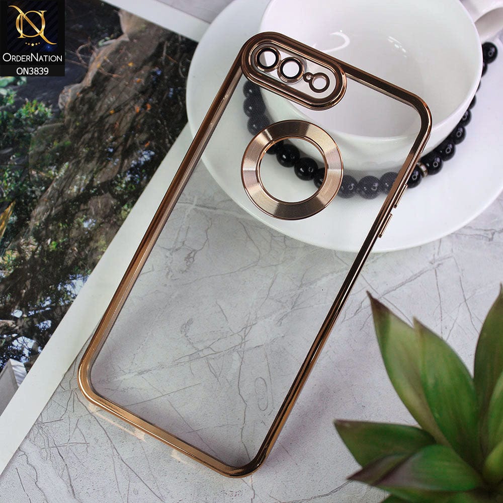 iPhone 8 Plus / 7 Plus Cover - Golden - New Soft Color Borders Logo Hole With Camera Lense Protection Clear Back Case