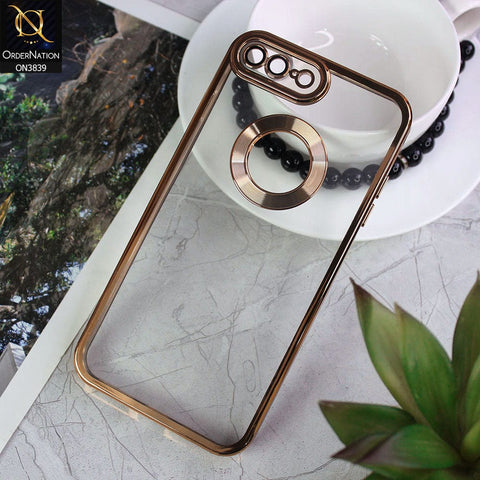 iPhone 8 Plus / 7 Plus Cover - Golden - New Soft Color Borders Logo Hole With Camera Lense Protection Clear Back Case
