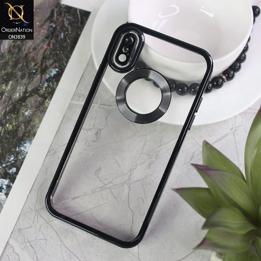 iPhone XS / X Cover - Black - New Soft Color Borders Logo Hole With Camera Lense Protection Clear Back Case