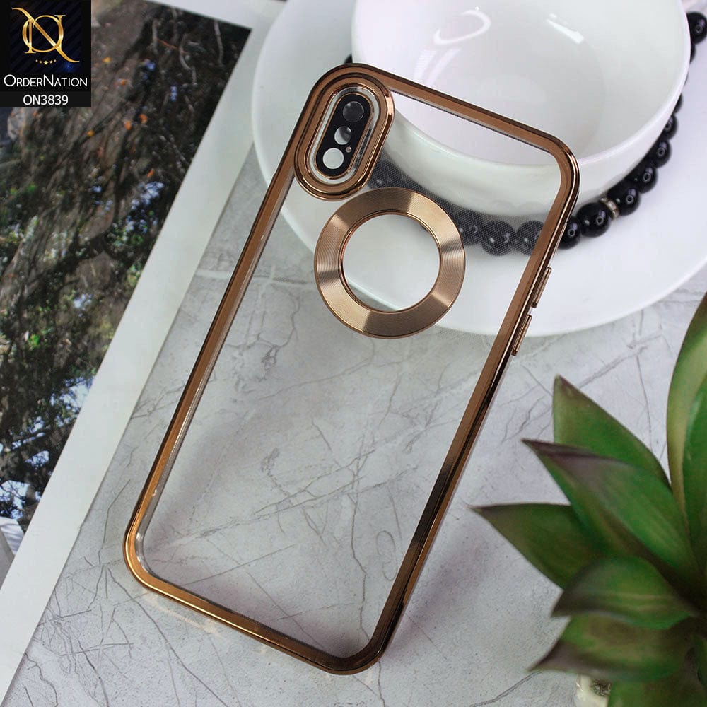 iPhone XS / X Cover - Golden - New Soft Color Borders Logo Hole With Camera Lense Protection Clear Back Case