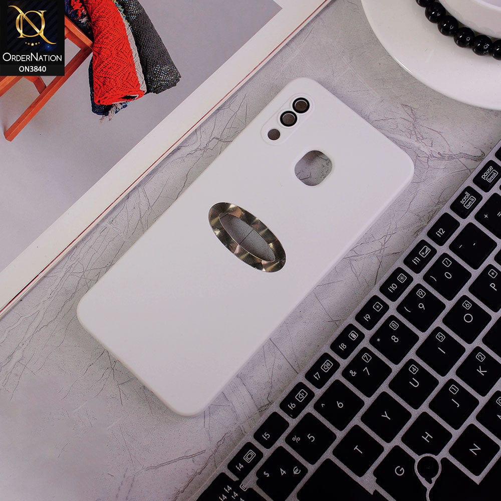 Samsung Galaxy A30 Cover - White - Soft Silicone Camera Lense Protector Chrome Logo Hole Case
