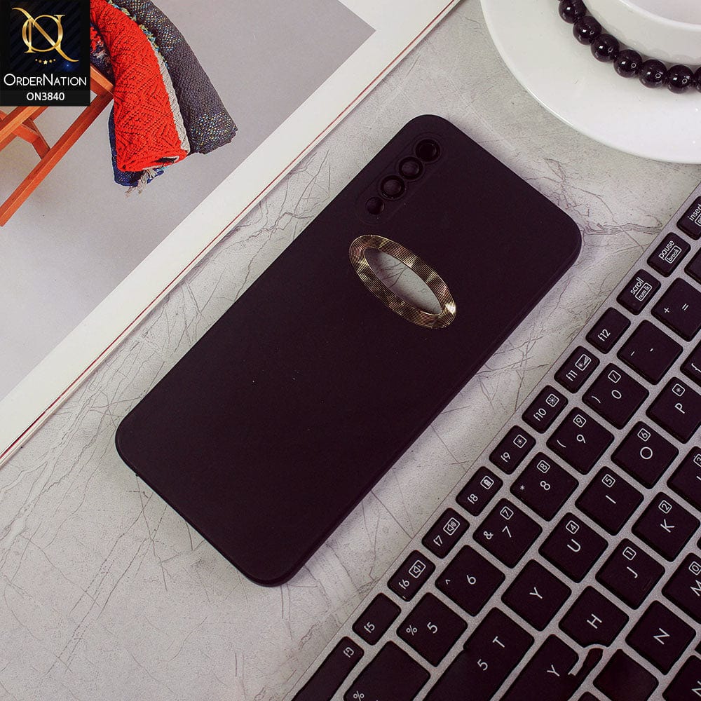 Samsung Galaxy A50 Cover - Black - Soft Silicone Camera Lense Protector Chrome Logo Hole Case