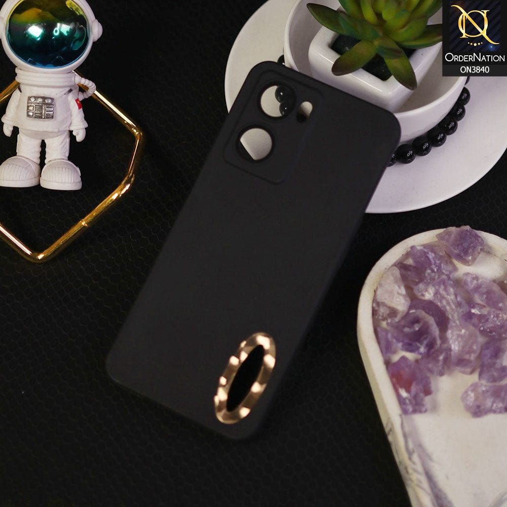 Oppo A57s Cover - Black - Soft Silicone Camera Lense Protector Chrome Logo Hole Case