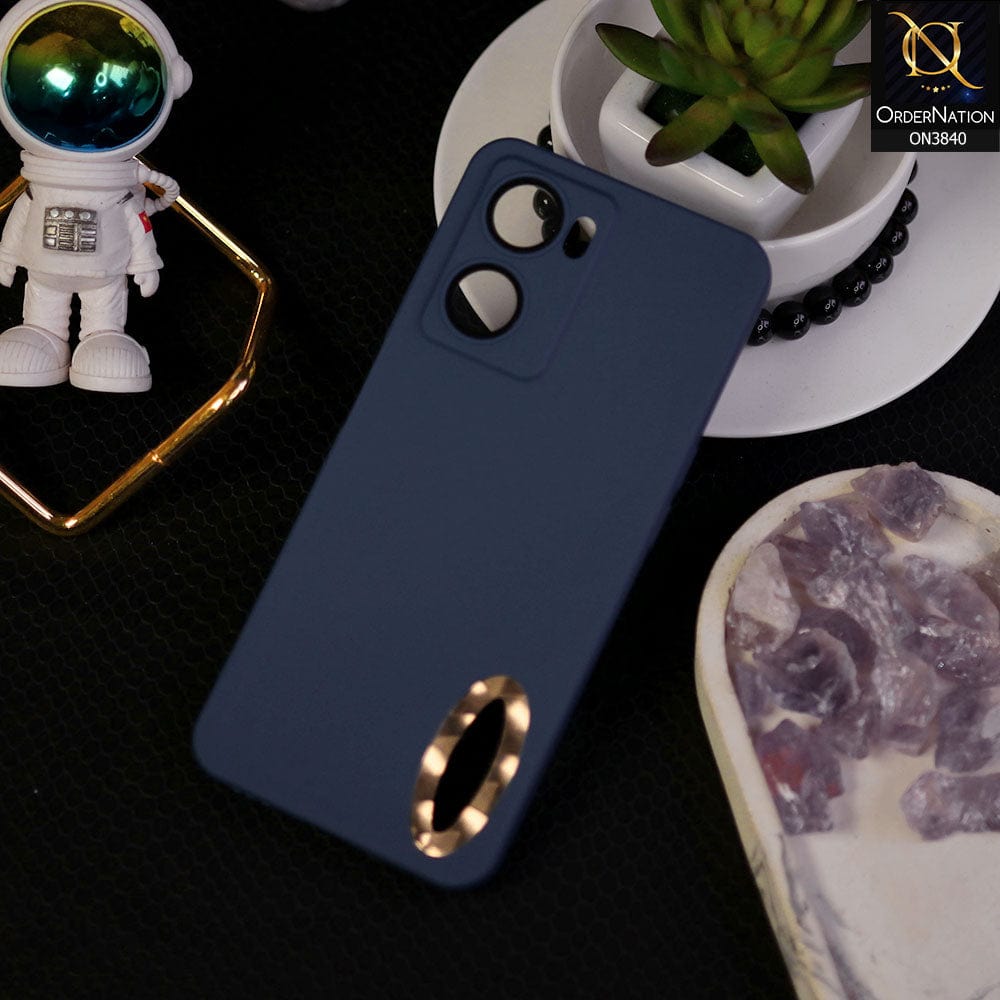 Oppo A77 4G Cover - Blue - Soft Silicone Camera Lense Protector Chrome Logo Hole Case