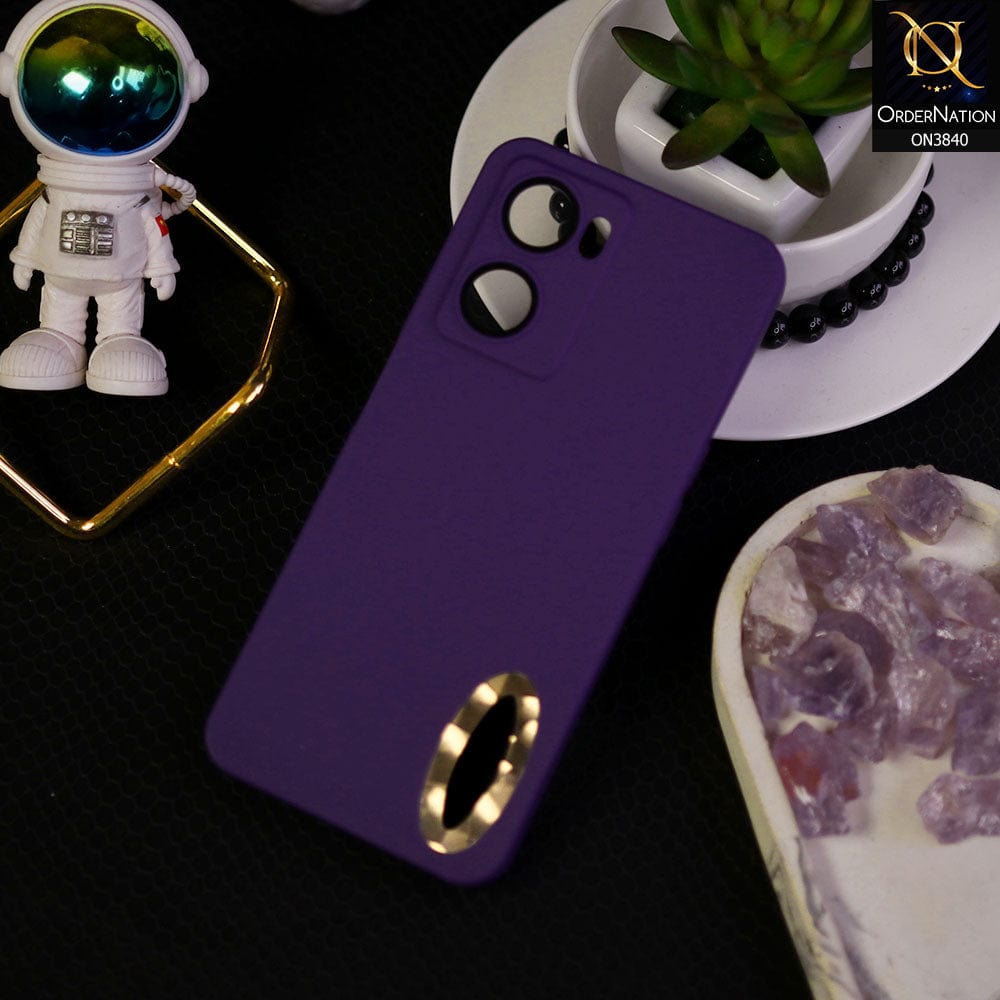 Oppo A57 4G 2022 Cover - Purple - Soft Silicone Camera Lense Protector Chrome Logo Hole Case