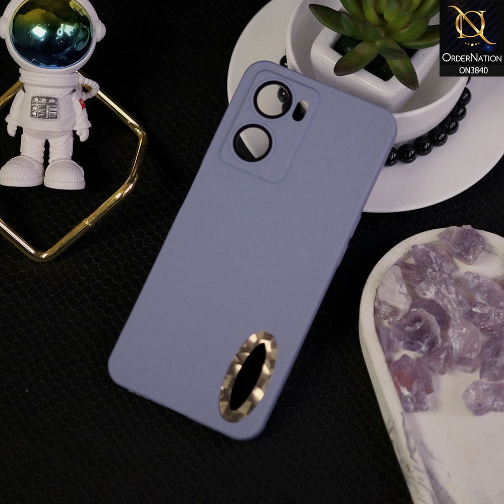 Oppo A57s Cover - Stone Blue - Soft Silicone Camera Lense Protector Chrome Logo Hole Case