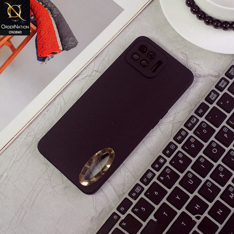 Oppo Reno4 Lite Cover - Black - Soft Silicone Camera Lense Protector Chrome Logo Hole Case