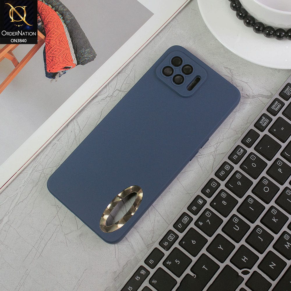 Oppo Reno4 Lite Cover - Blue - Soft Silicone Camera Lense Protector Chrome Logo Hole Case