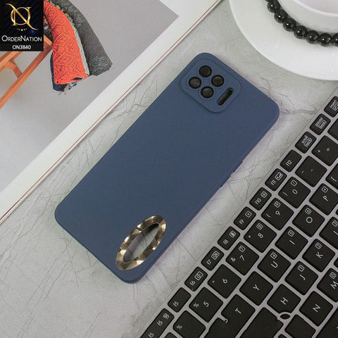 Oppo Reno4 Lite Cover - Blue - Soft Silicone Camera Lense Protector Chrome Logo Hole Case