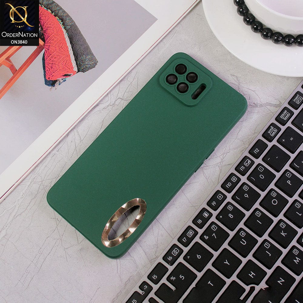 Oppo Reno4 Lite Cover - Green - Soft Silicone Camera Lense Protector Chrome Logo Hole Case