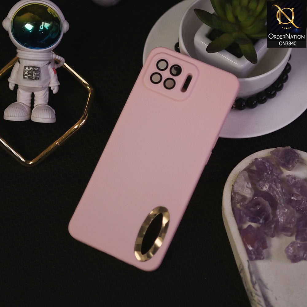 Oppo F17 Pro Cover - Pink - Soft Silicone Camera Lense Protector Chrome Logo Hole Case