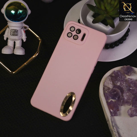 Oppo F17 Pro Cover - Pink - Soft Silicone Camera Lense Protector Chrome Logo Hole Case