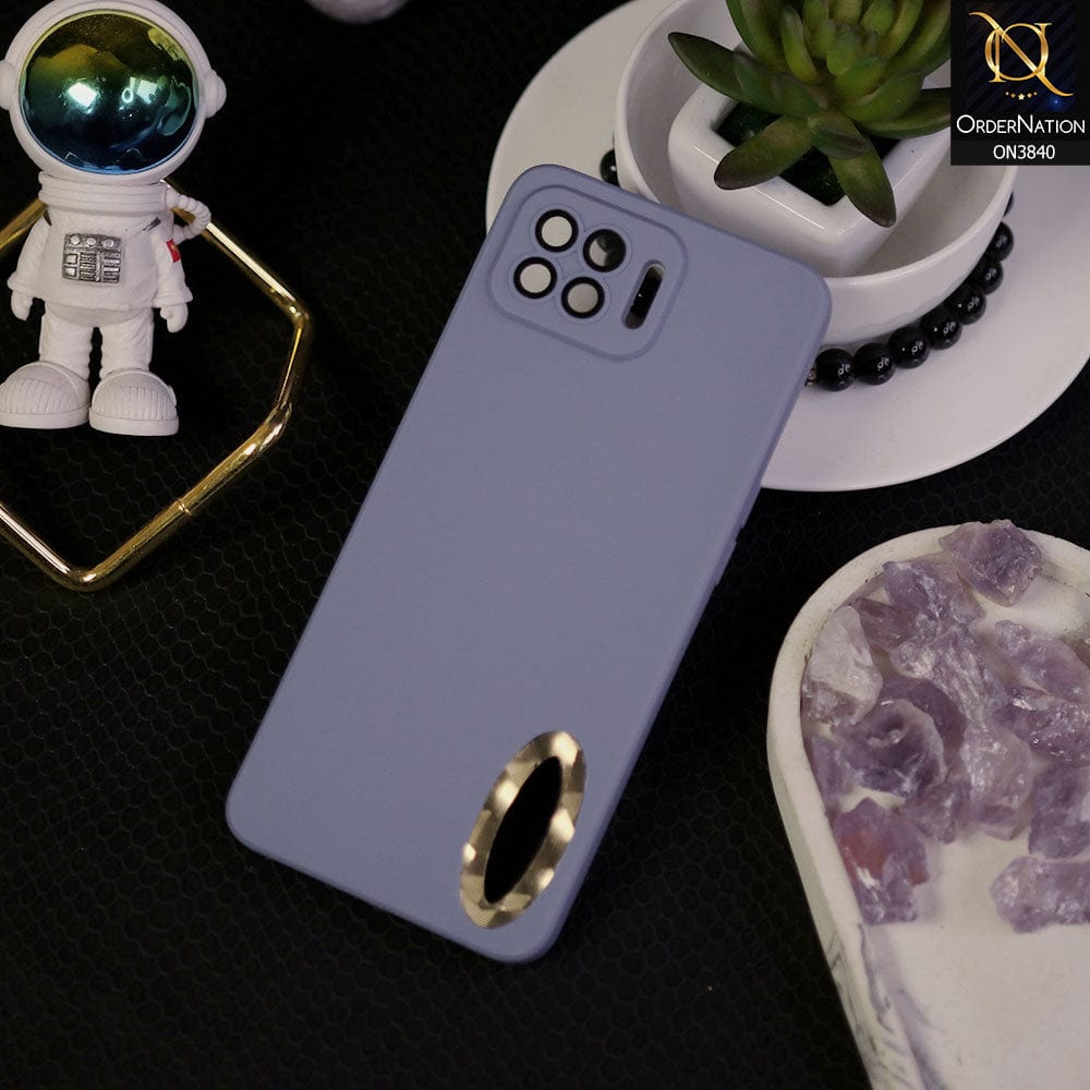 Oppo A93 Cover - Stone Blue - Soft Silicone Camera Lense Protector Chrome Logo Hole Case