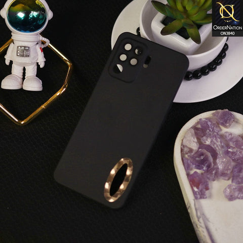 Oppo A94 Cover - Black - Soft Silicone Camera Lense Protector Chrome Logo Hole Case