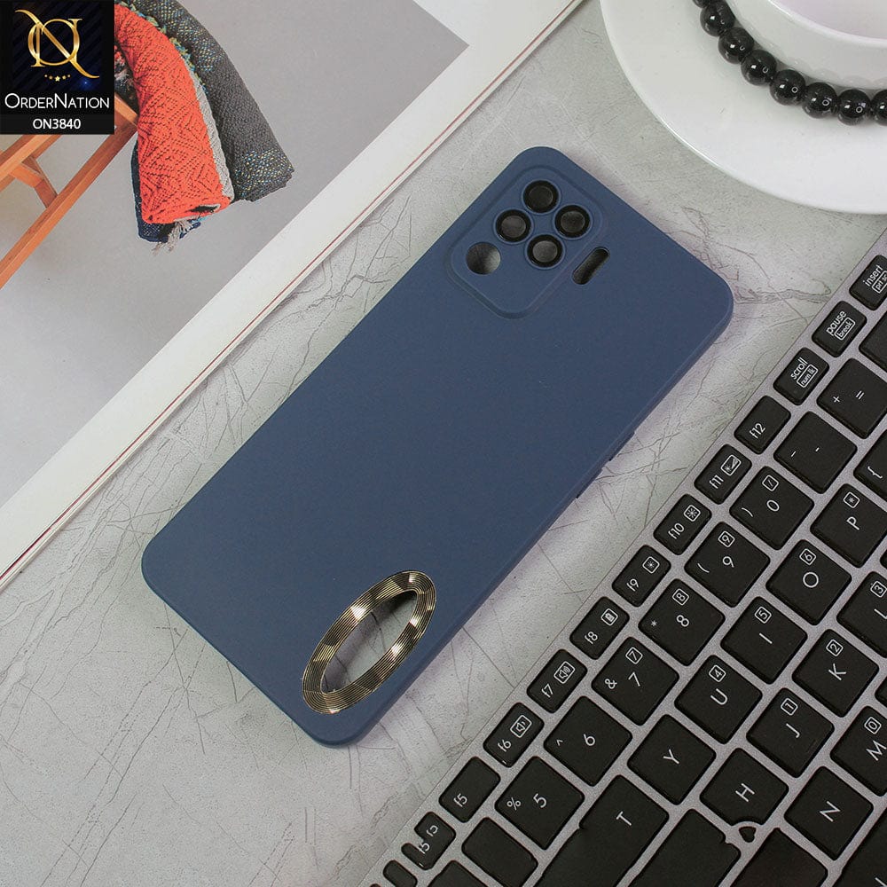 Oppo F19 Pro Cover - Blue - Soft Silicone Camera Lense Protector Chrome Logo Hole Case