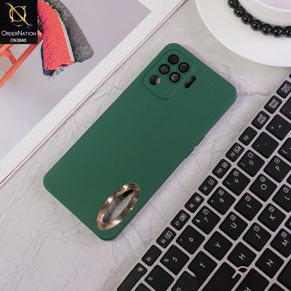 Oppo F19 Pro Cover - Green - Soft Silicone Camera Lense Protector Chrome Logo Hole Case