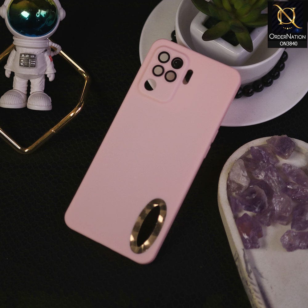 Oppo A94 Cover - Pink - Soft Silicone Camera Lense Protector Chrome Logo Hole Case