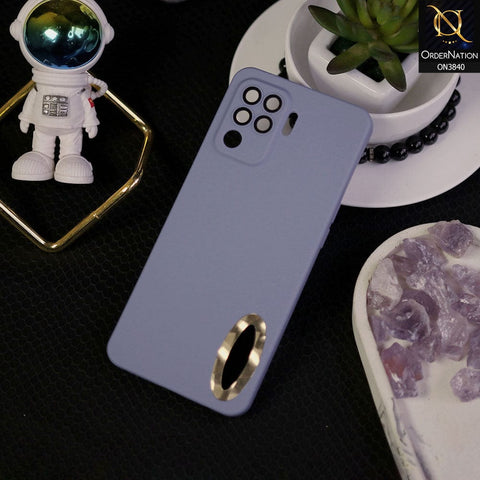Oppo F19 Pro Cover - Stone Blue - Soft Silicone Camera Lense Protector Chrome Logo Hole Case