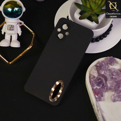 Oppo Reno 7 Lite Cover - Black - Soft Silicone Camera Lense Protector Chrome Logo Hole Case