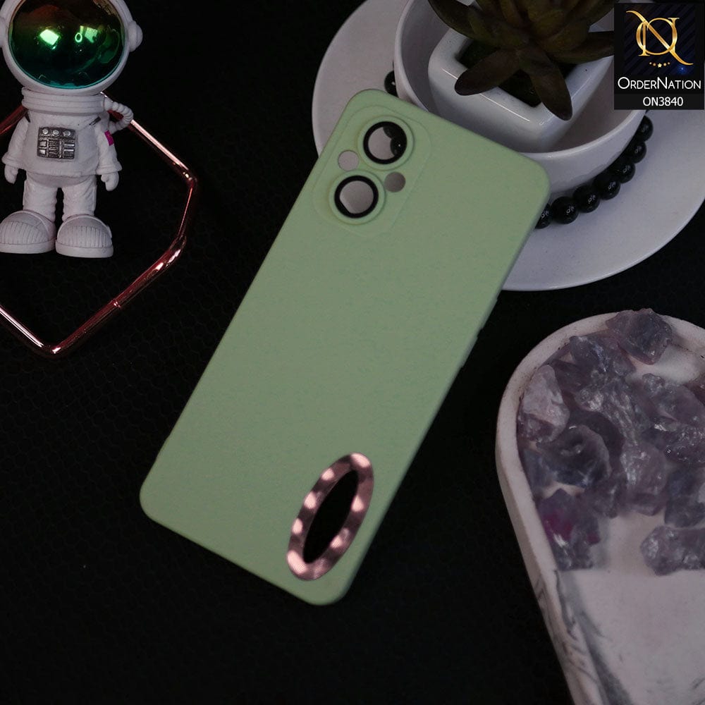 Oppo Reno 7 Lite Cover - Light Green - Soft Silicone Camera Lense Protector Chrome Logo Hole Case