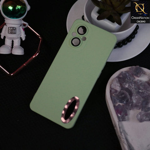 Oppo Reno 7 Lite Cover - Light Green - Soft Silicone Camera Lense Protector Chrome Logo Hole Case