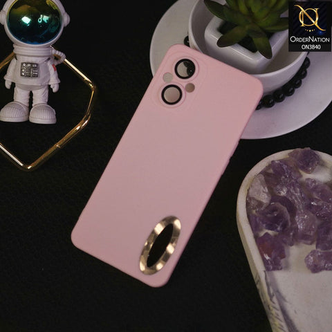 Oppo Reno7 Z 5G Cover - Pink - Soft Silicone Camera Lense Protector Chrome Logo Hole Case