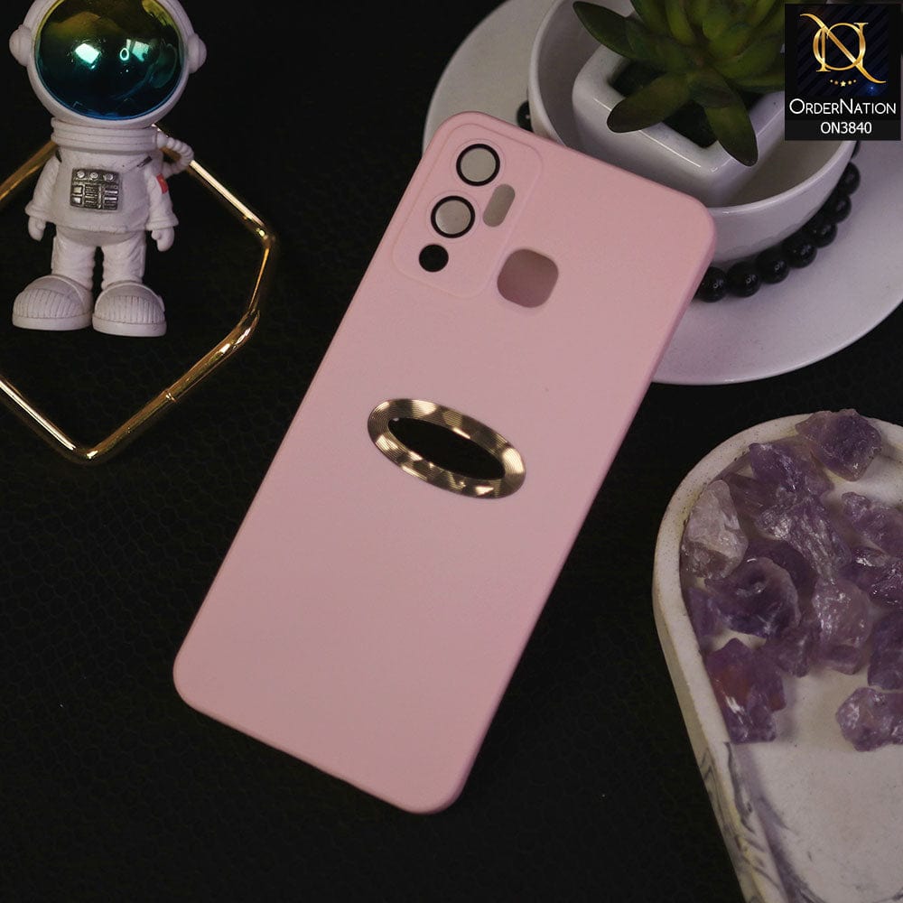Infinix Hot 12 Play Cover - Pink - Soft Silicone Camera Lense Protector Chrome Logo Hole Case